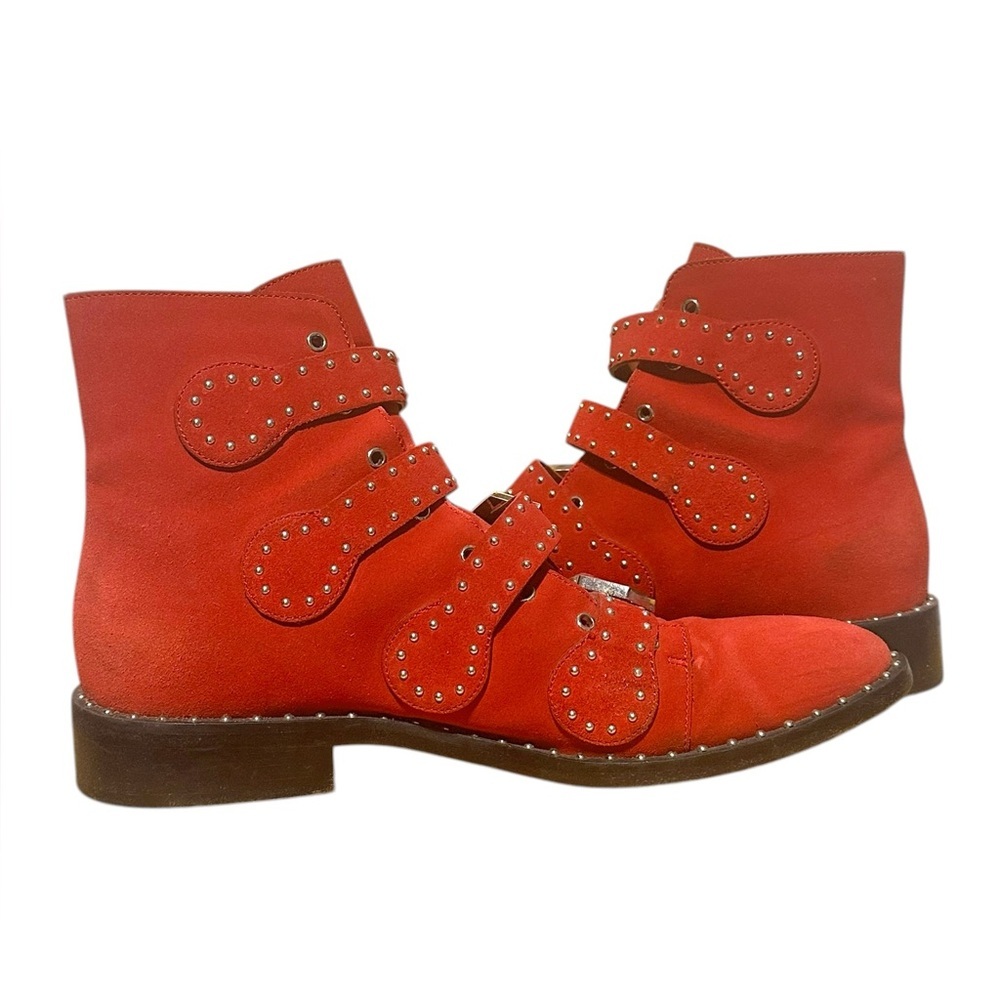 Givenchy red suede moto combat boots - Picture 6 of 9